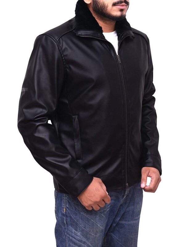 Mens Genuine Motorcycle Bombers Leather Jacket Shearling Collar