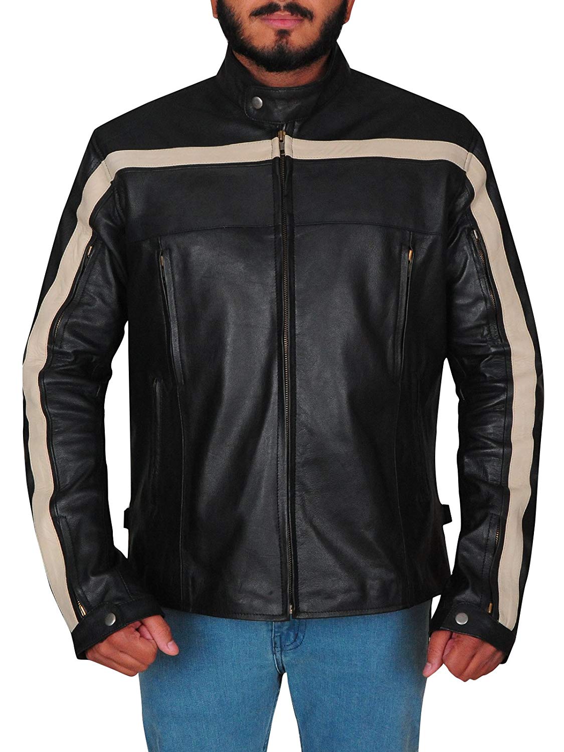 Joe Lambskin Leather Old School Strip Motorcycle Jacket | Right Jackets