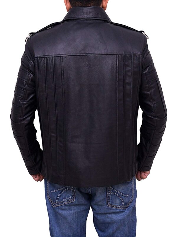 Mens Leather Jacket Casual Biker Stripe Soft Leather Jacket