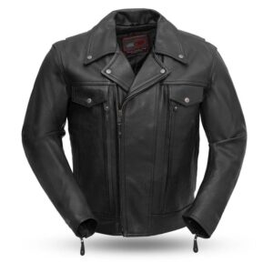 Mens Mastermind Black Leather Motorcycle Jacket