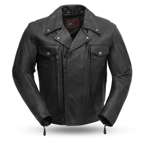 Mens Mastermind Black Leather Motorcycle Jacket