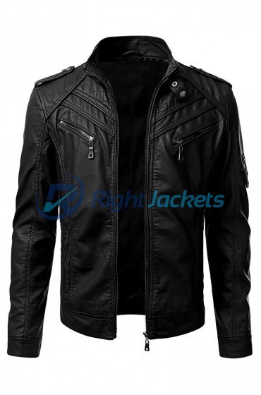 Mens Stylish Moto Black Biker Leather Jacket