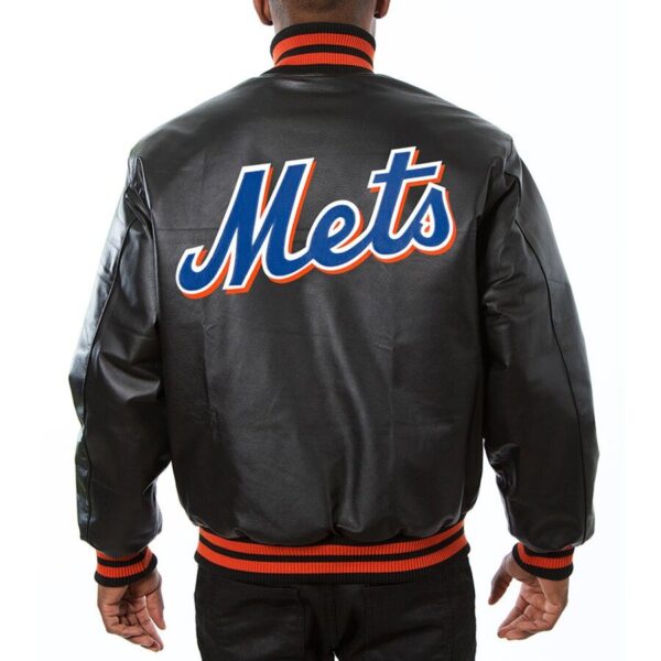 Mens New York Mets JH Design Black Leather Jacket