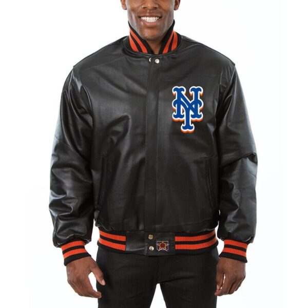 Mens New York Mets JH Design Black Leather Jacket