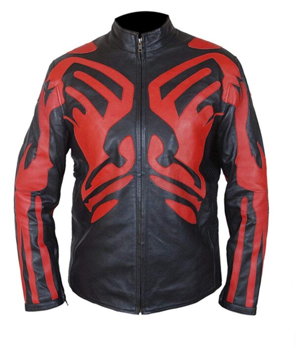 Mens Red & Black Darth Maul Café Racer Genuine Leather Jacket