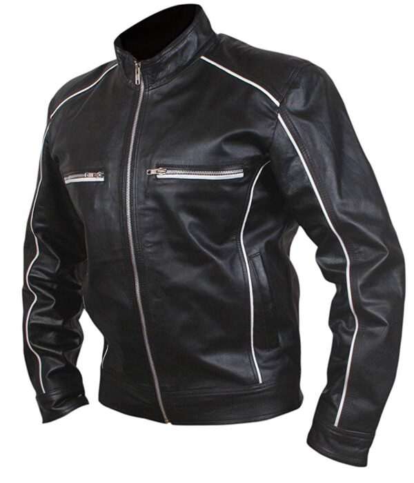 Mens Retro White Piping Cafe Racers Tron Genuine Leather Jacket