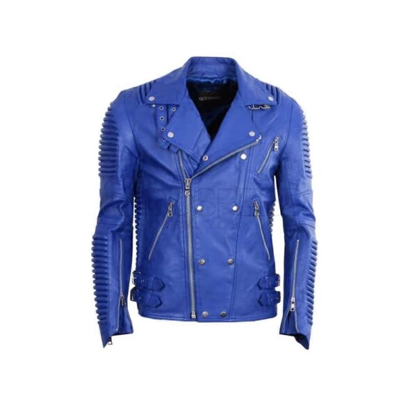 Mens Royal Blue Moto Leather Jacket