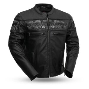 Mens Savage Skulls Black Motorcycle Leather Jacket