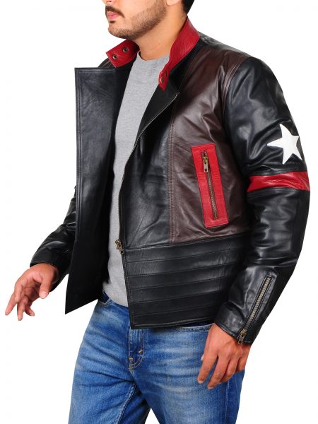 Mens Star Patch Leather Jacket 1