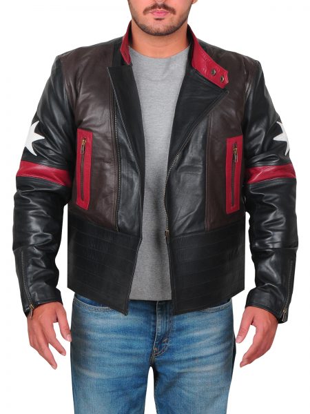 Mens Star Patch Leather Jacket