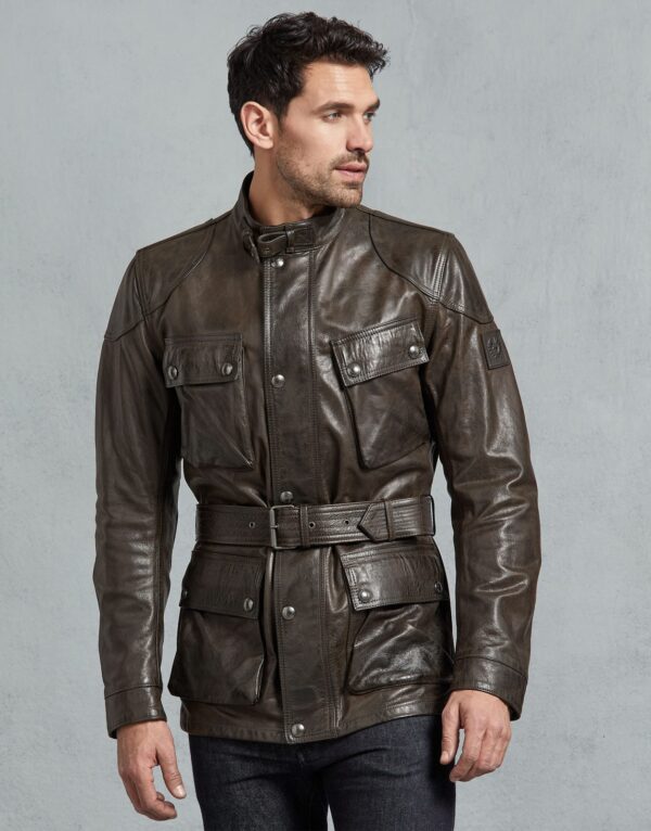 Mens TrailMaster BlackBrown Panther Leather Coats