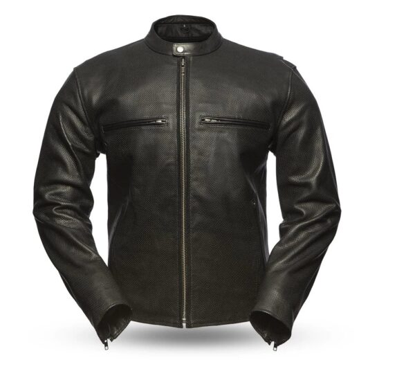 Men's Turbine Perforated Black Leather Jacket