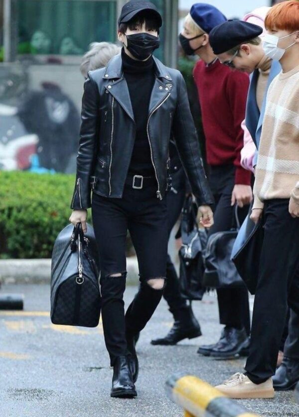 Mens Yoongi Black Leather Jacket