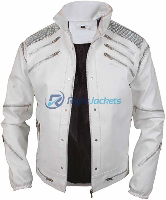 Michael Jackson White Beat It Mens Leather Jacket
