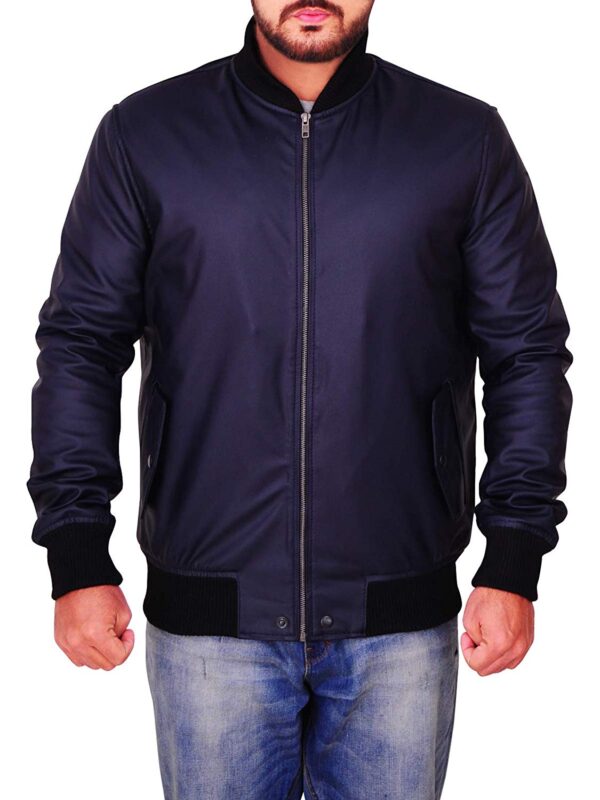 Michael Midnight Blue Bombers Faux Smooth Leather Jacket