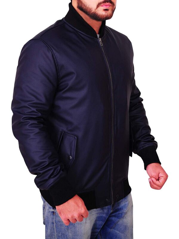 Michael Midnight Blue Bomber Faux Smooth Leather Jacket