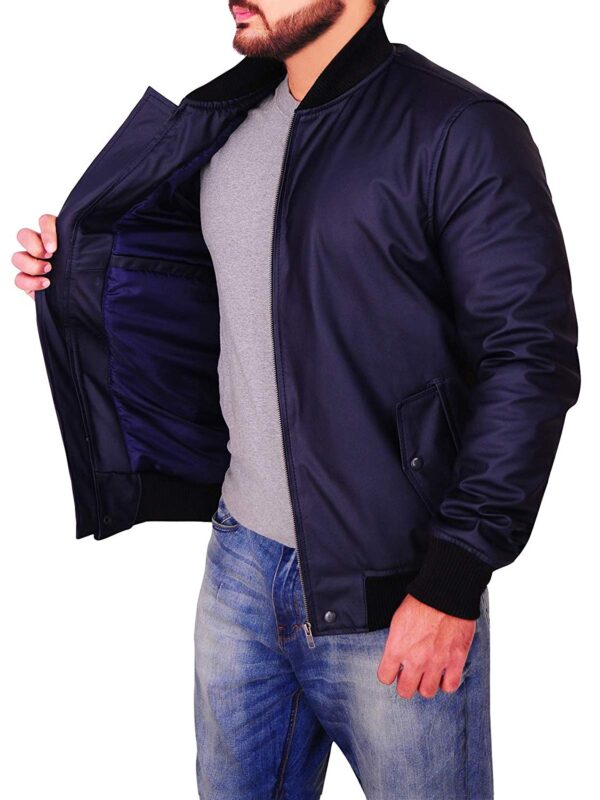 Michaels Midnight Blue Bomber Faux Smooth Leather Jacket