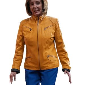 Nancy Pelosi Yellow Biker Leather Jacket