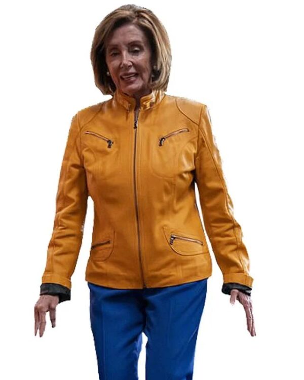 Nancy Pelosi Yellow Biker Leather Jacket