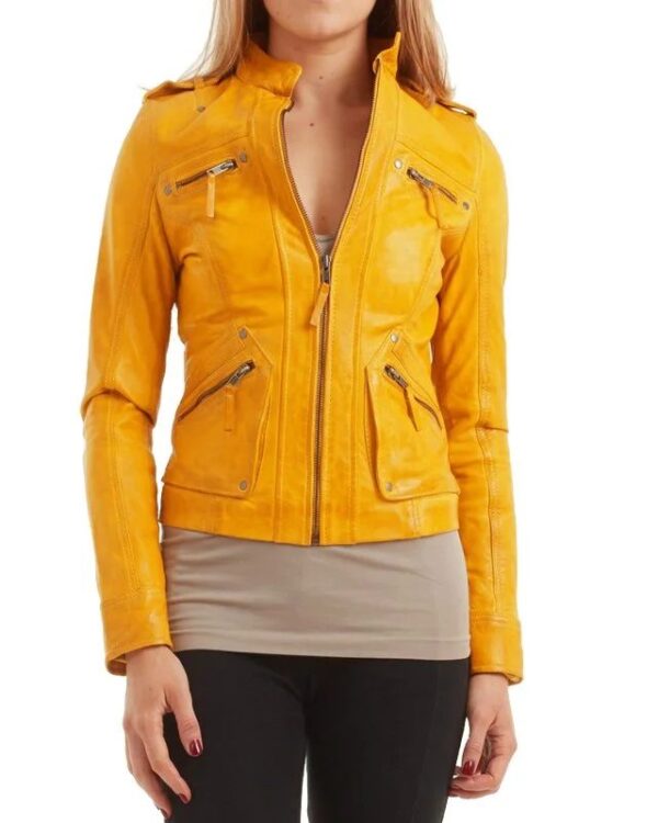 Nancy Pelosi Yellow Biker Leather Jackets