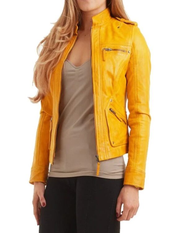 Nancy Pelosii Yellow Biker Leather Jacket
