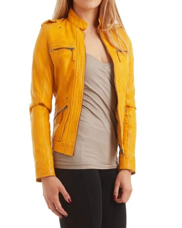 Nancy Pelosii Yellow Biker Leather Jackets