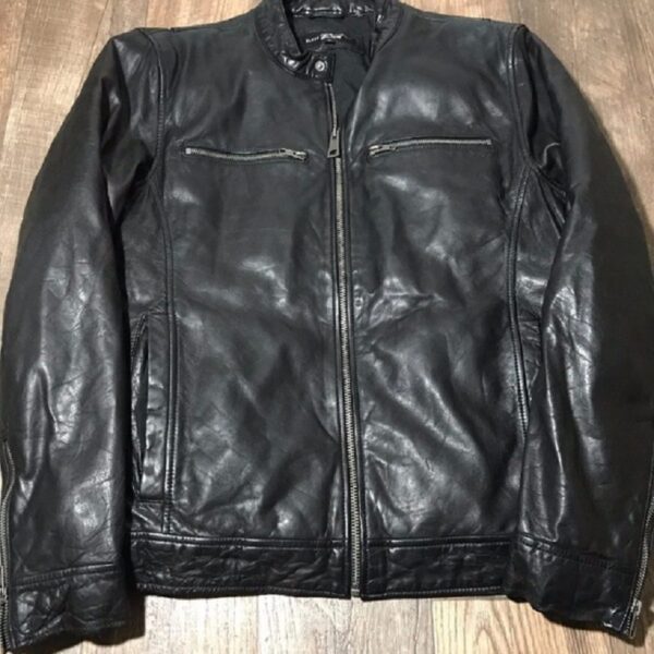New Black Rivet Black Leather Zip Up Biker Jacket
