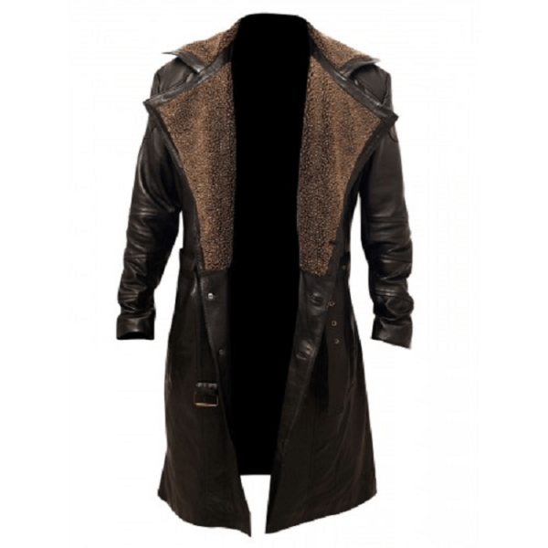 Officer K Blade Runner Ryan Gosling Fur Lapel Collar Leather Trench Pea Coat