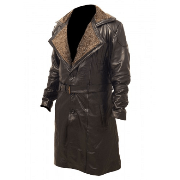 Officer K Blade Runner Ryan Goslings Fur Lapel Collar Leather Trench Pea Coat
