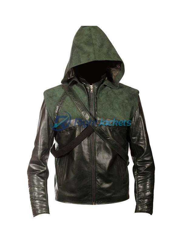 PRLWRS Arrow Stephen Amell Oliver Queen S2 Leather Hoodie Jacket