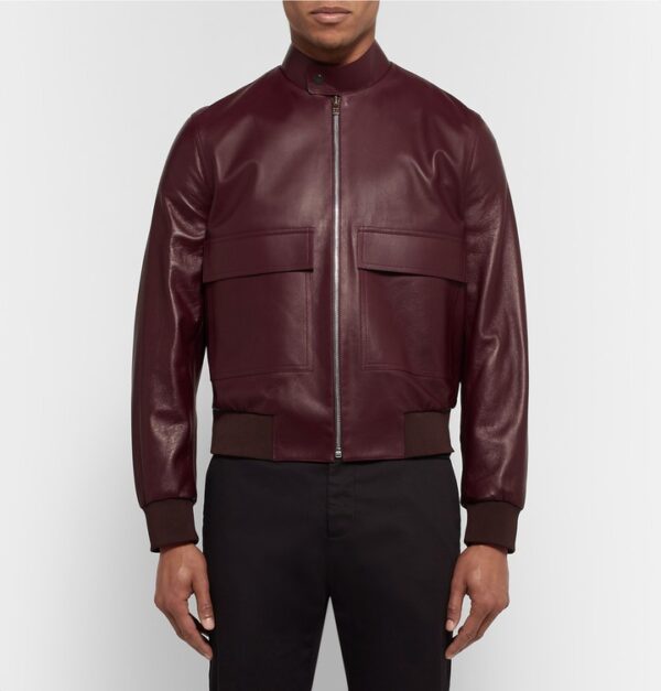Paul Smith Bomber Burgundy Leather Jacket close