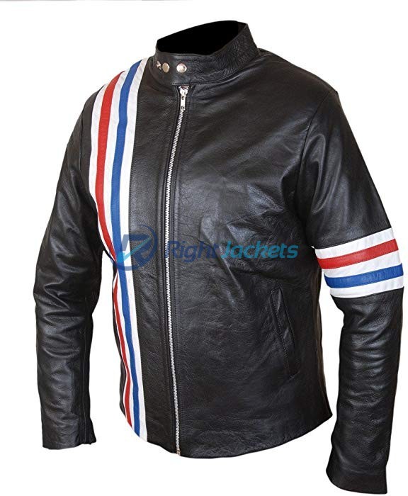 Peter Fonda US Flag Easy Rider Black Leather Jacket