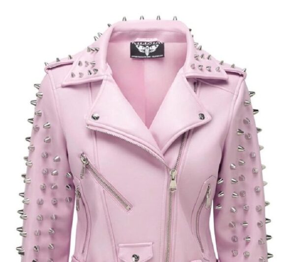 Pink Studded Vegan Leather Jackets