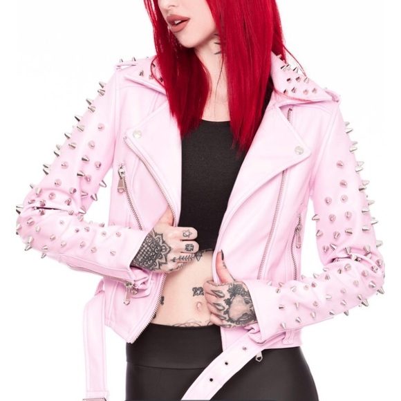 Pink Studdeds Vegan Leather Jacket
