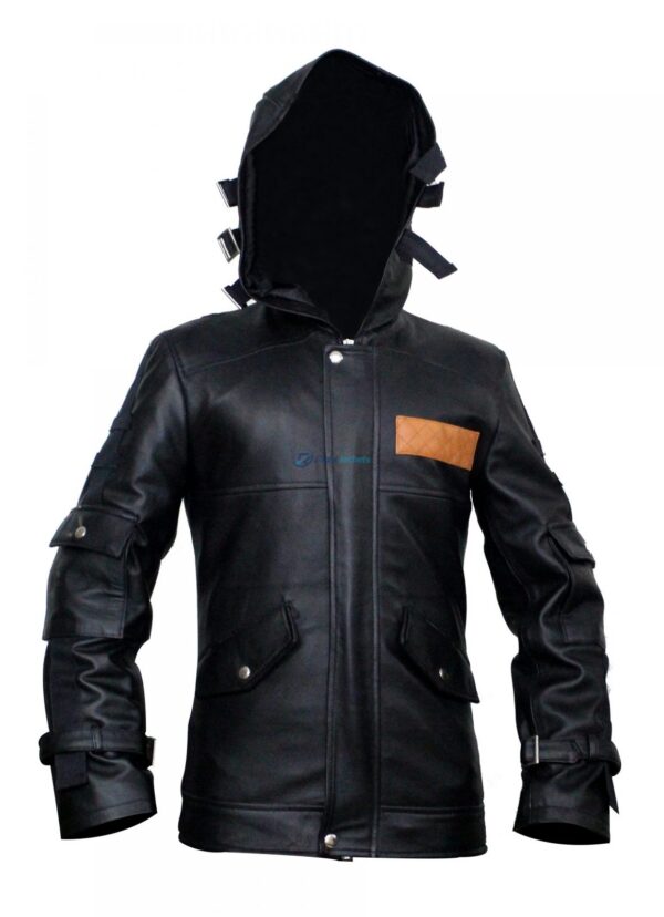 Pubg Game Pocket Shoulder Black Coat Hooded Costumes Leather Jacket
