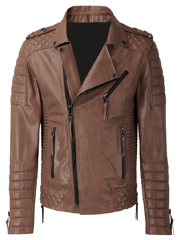 Quilted Men Creased Leather Jacket