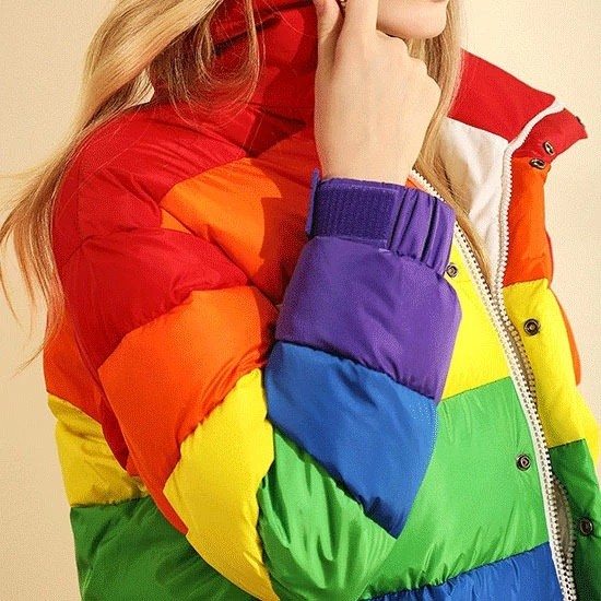 Rainbow Feather Down Puffer Jacket side