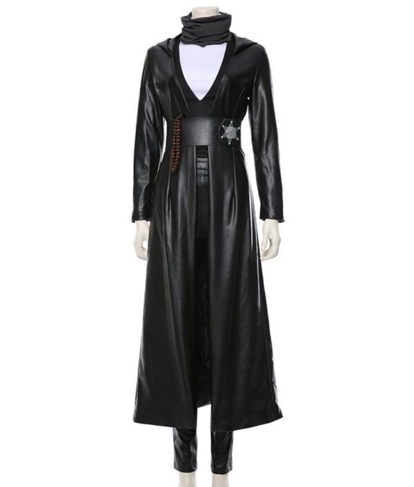 Regina King Black Leather Angela Abar Watchmen Trench Coat With Hood
