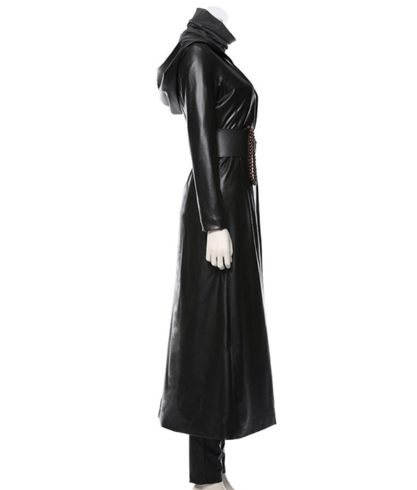 Regina Kings Black Leather Angela Abar Watchmen Trench Coat With Hood