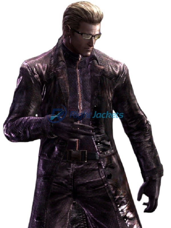 Resident Evil 5 Game Albert Wesker Purple Leather Coat