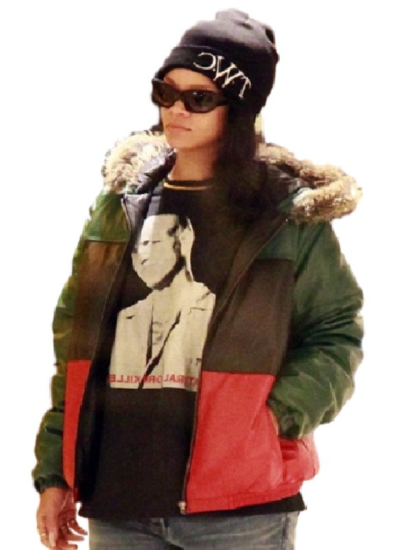 Rihanna Berlin Airport Hoodie Leather Jacket