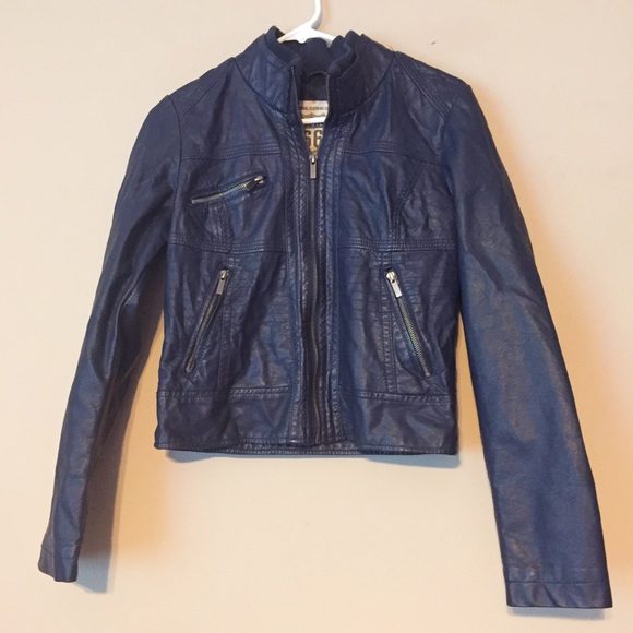 Route 66 Blue Zip Up Leather Jacket