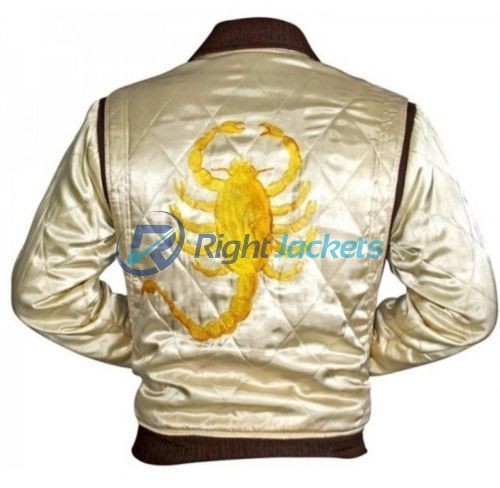 Ryan Gosling Golden Scorpion Logo Satin Golden Jacket