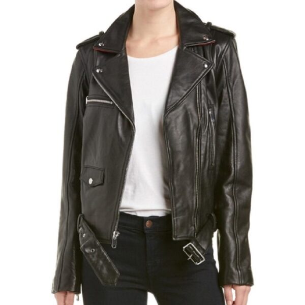 Sam Edelman Contrast Trim Moto Leather Jacket