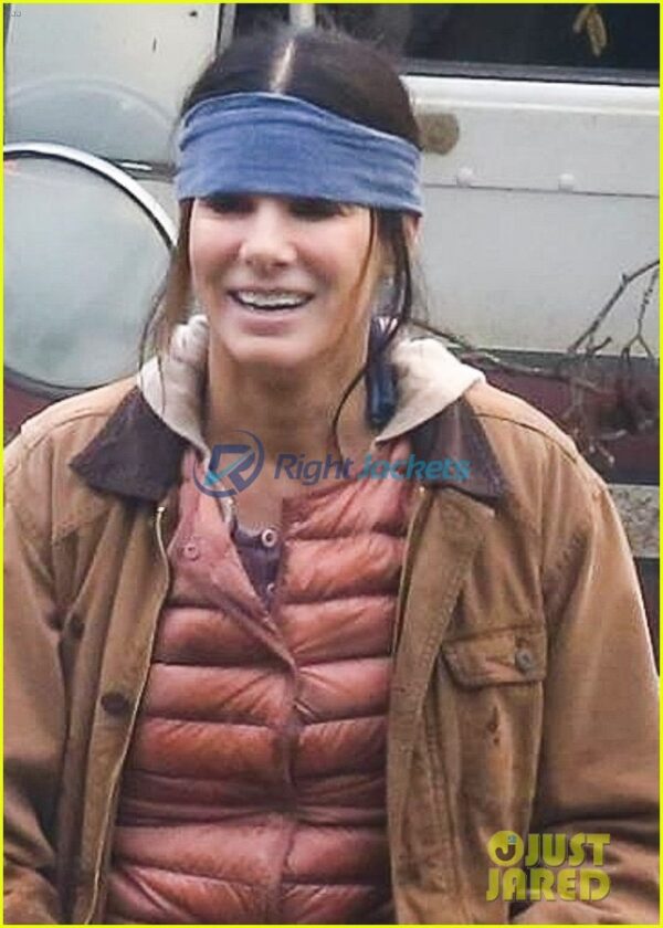 Sandra Bullock Netflix Movie Bird Box Stylish Brown Leather Jacket