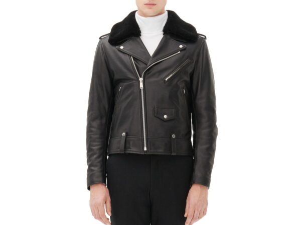 Sandro Shearling Biker Black Leather Jacket
