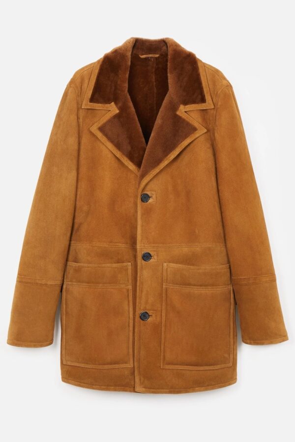 Shearling With Patch Pockets Brown Jacket front