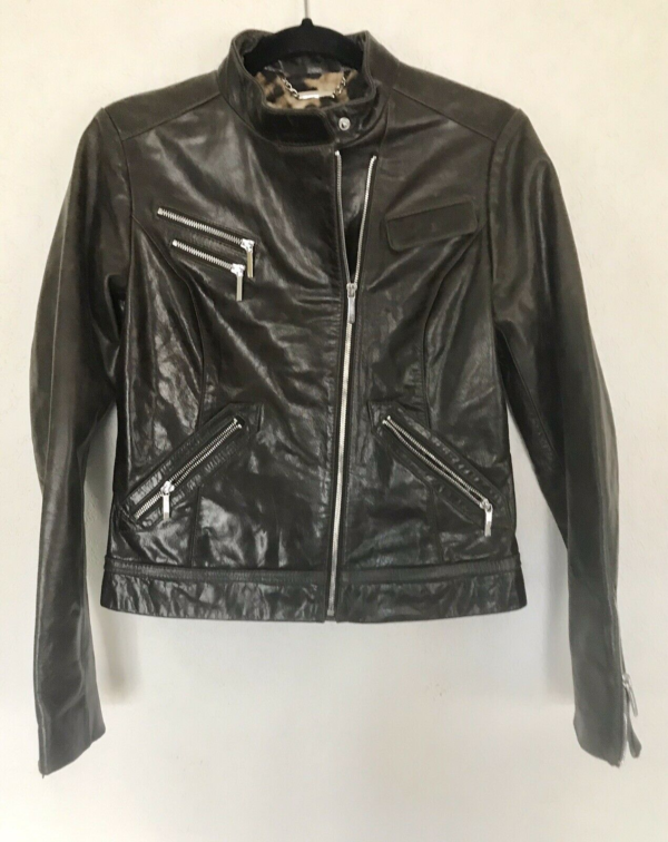 Shelli Segal Laundry Brown Distresseds Genuine Leather Jacket