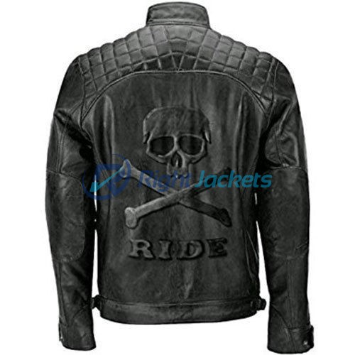 Skull Bones Logo Ride Men Bikers Black Leather Jacket