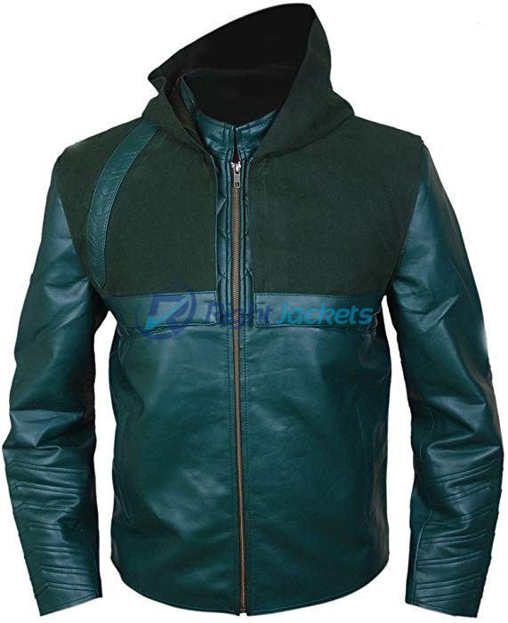 Stephen Amell Arrow Green Faux Jacket with Removable Hood